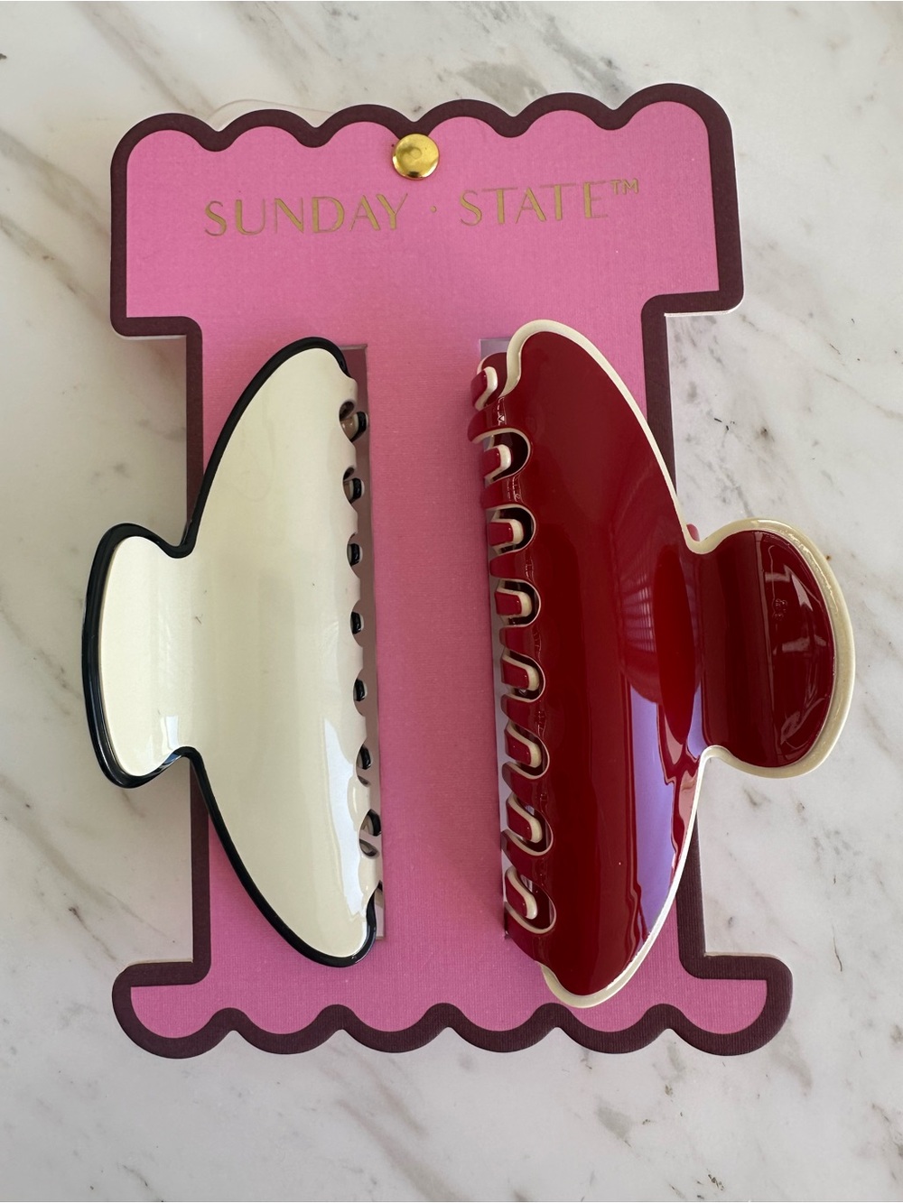 Kids Hair Claw Set - Cream & Deep Red